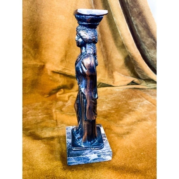 MID Century Kareates Bronze & Marble Greek Statue Sculpture 9 1/2" Tall - Picture 4 of 8